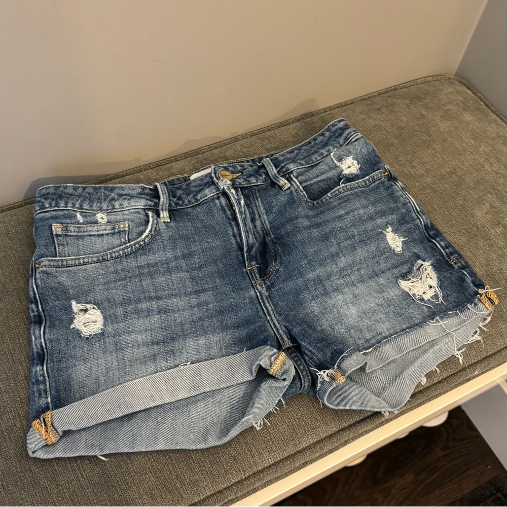 Frame Denim Blue Distressed Jean Shorts